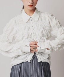 コットン ガーゼ シャーリング シャツ ブラウス / Cotton Gauze Shirring Shirt Blouse