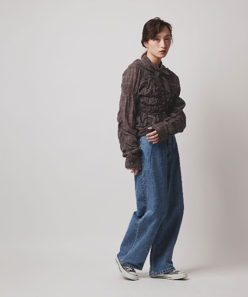 W:Huku（フーク）の「コットン ガーゼ シャーリング シャツ ブラウス / Cotton Gauze Shirring Shirt Blouse（シャツ/ブラウス・レディース・ブラウン/ダークネイビー/アイボリー/ホワイト・FREE）」の12枚目の写真