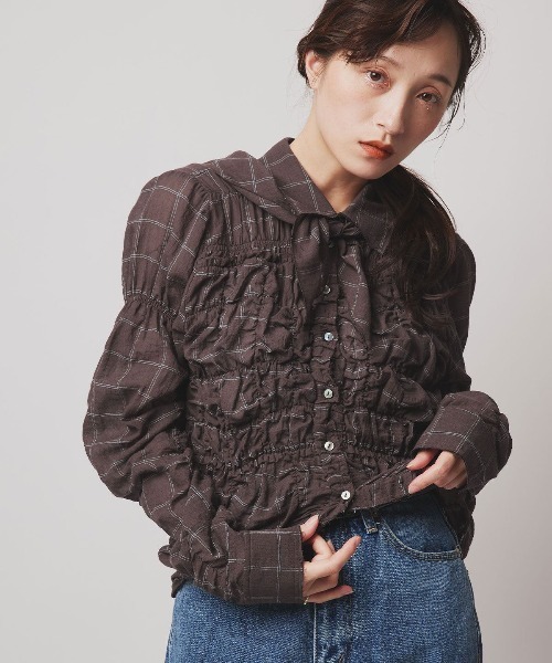 W:Huku（フーク）の「コットン ガーゼ シャーリング シャツ ブラウス / Cotton Gauze Shirring Shirt Blouse（シャツ/ブラウス・レディース・ブラウン/ダークネイビー/アイボリー/ホワイト・FREE）」の19枚目の写真