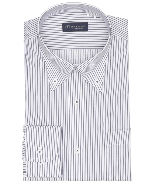 TOKYO SHIRTS(トウキョウシャツ)の「【吸水速乾】 形態安定ノンアイロン ボタンダウン 長袖ビジネスワイシャツ(大きいサイズ・長いサイズ)(ビジネスシャツ・メンズ・ネイビー・首回り47cm-裄丈90cm/首回り47cm-裄丈86cm/首回り45cm-裄丈90cm/首回り45cm-裄丈86cm/首回り45cm-裄丈82cm/首回り43cm-裄丈90cm/首回り42cm-裄丈90cm/首回り41cm-裄丈90cm)」の1枚目の写真