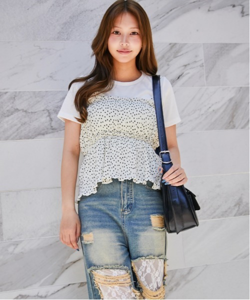 GORGE(ゴージ)の「《ドット・レイヤード》Tシャツ&キャミセット /フェミニン×カジュアル/春夏/全2色(Tシャツ/カットソー・レディース・ホワイト/ブラック・F)」の3枚目の写真