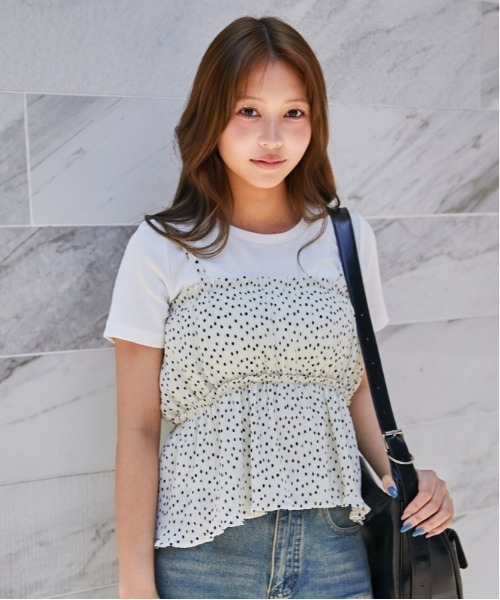 GORGE(ゴージ)の「《ドット・レイヤード》Tシャツ&キャミセット /フェミニン×カジュアル/春夏/全2色(Tシャツ/カットソー・レディース・ホワイト/ブラック・F)」の4枚目の写真