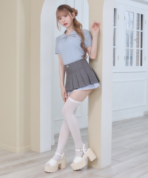 Rmine(アールマイン)の「ギンガムチェック レイヤード リボン プリーツ ミニスカート(スカパン付き)(スカート・レディース・ネイビー/グレー・MEDIUM)」の15枚目の写真