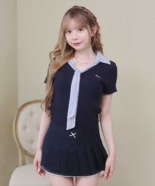 Rmine(アールマイン)の「ギンガムチェック レイヤード リボン プリーツ ミニスカート(スカパン付き)(スカート・レディース・ネイビー/グレー・MEDIUM)」の8枚目の写真