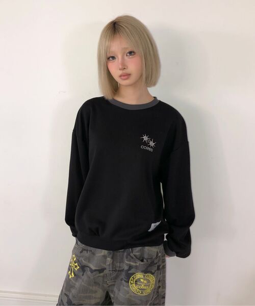 COIRIS（コイリス）の「トンドスモールロゴ配色スウェット 男女共用 (2カラー)（スウェット・レディース・ブラック/ダークグレー・FREE）」の10枚目の写真