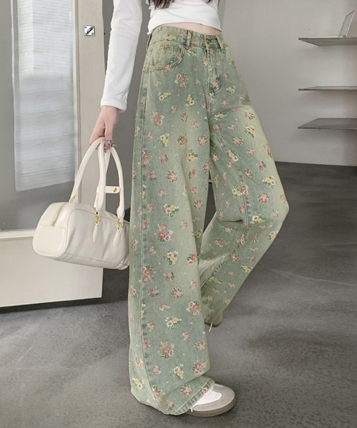 center i（センターアイ）の「フラワープリントデニムワイドパンツ（デニムパンツ・レディース・ブルー・S/M/L）」の3枚目の写真