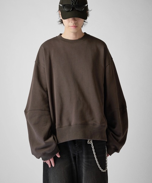 Lui's(ルイス)の「【Neucon】VOLUME SLEEVE SHORT SWEAT / ボリュームスリーブショートスウェットプルオーバー / セットアップ対応(スウェット・メンズ・ブラック/チャコールグレー/杢グレー・2/1)」の1枚目の写真