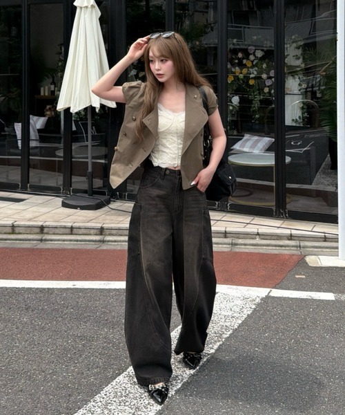 RAY CASSIN(レイカズン)の「【7/10(金)・11日(土)限定5%OFF】ナポレオンパフスリーブシャツ / ブラウス(シャツ/ブラウス・レディース・ブラック/ベージュ/カーキ・FREE)」の5枚目の写真