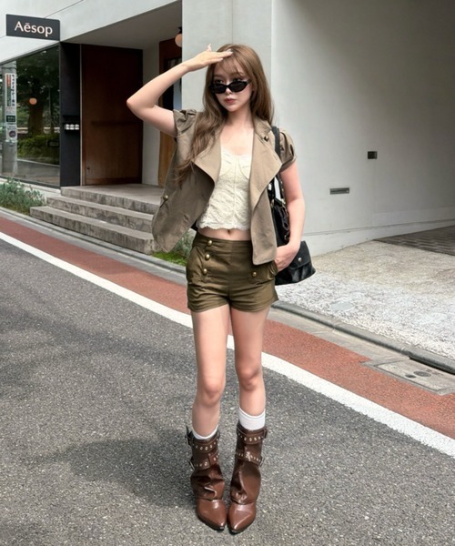 RAY CASSIN(レイカズン)の「【7/10(金)・11日(土)限定5%OFF】ナポレオンパフスリーブシャツ / ブラウス(シャツ/ブラウス・レディース・ブラック/ベージュ/カーキ・FREE)」の7枚目の写真