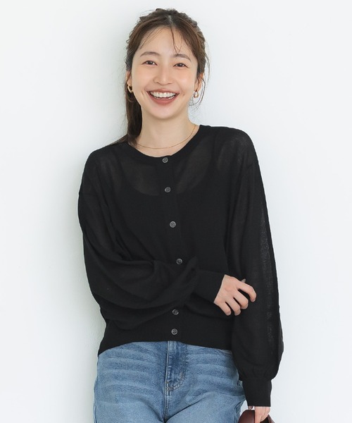 coca(coca)(コカ)の「シアーボリュームスリーブカーディガン(カーディガン/ボレロ・レディース・ブラック/アイボリー・S/L/M)」の1枚目の写真