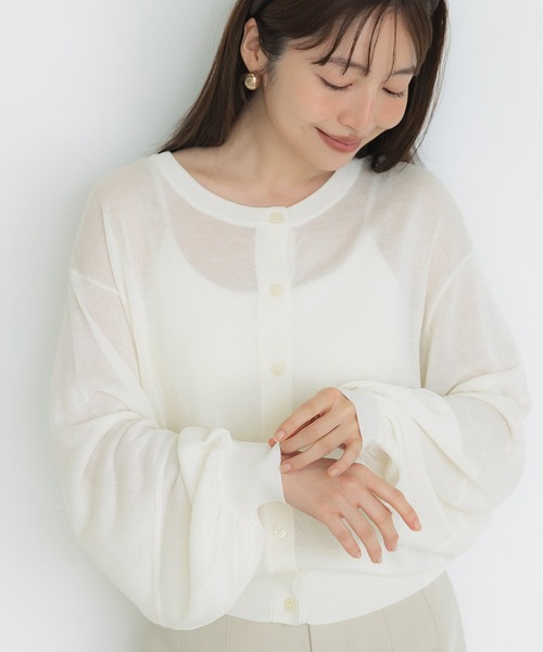 coca(coca)(コカ)の「シアーボリュームスリーブカーディガン(カーディガン/ボレロ・レディース・ブラック/アイボリー・S/L/M)」の9枚目の写真