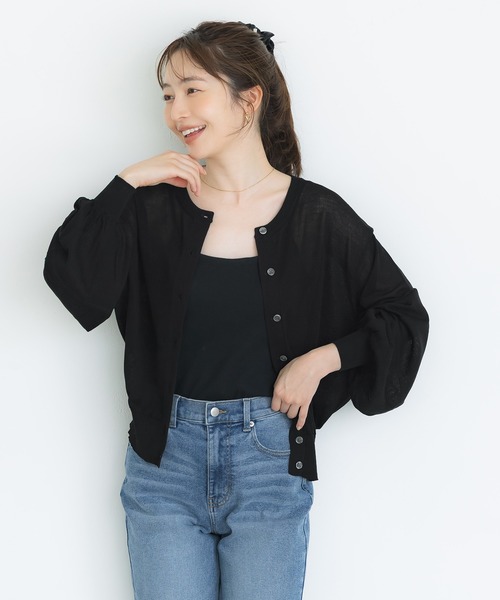 coca(coca)(コカ)の「シアーボリュームスリーブカーディガン(カーディガン/ボレロ・レディース・ブラック/アイボリー・S/L/M)」の15枚目の写真