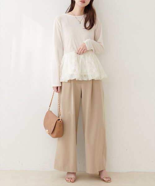 natural couture(ナチュラルクチュール)の「シアーベロア立体チュールペプラムTOPS(Tシャツ/カットソー・レディース・ブラウン/ブラック/グレイッシュベージュ/オフホワイト/チャコールグレー・FREE)」の21枚目の写真