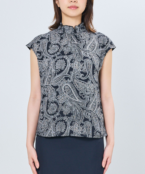 NARACAMICIE(ナラカミーチェ)の「【NARACAMICIE】ペイズリー柄ドッキングハイネックカットソー(Tシャツ/カットソー・レディース・ブラック/ホワイト・M/XL)」の4枚目の写真