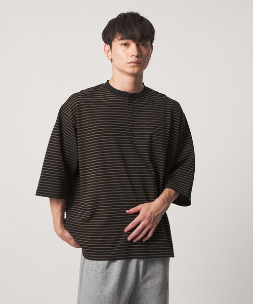 【未使用】 14th addiction ヘンリーネック ボーダー カットソー セール】＜CITEN＞ボーダールーズヘンリーネック（Tシャツ/カットソー