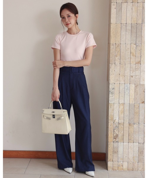 BIRTHDAY BASH（バースデイバッシュ）の「BELTED TUCK PANTS（ベルテッドタックパンツ）（スラックス・レディース・ホワイト/ブルー・S/M）」の4枚目の写真