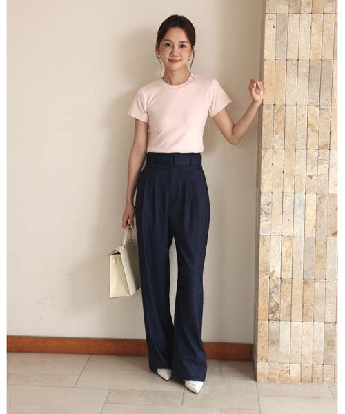 BIRTHDAY BASH（バースデイバッシュ）の「BELTED TUCK PANTS（ベルテッドタックパンツ）（スラックス・レディース・ホワイト/ブルー・S/M）」の5枚目の写真