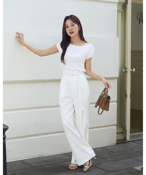 BIRTHDAY BASH（バースデイバッシュ）の「BELTED TUCK PANTS（ベルテッドタックパンツ）（スラックス・レディース・ホワイト/ブルー・S/M）」の22枚目の写真