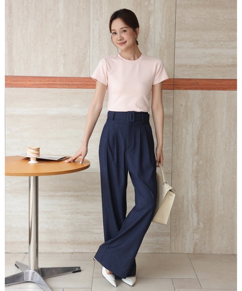 BIRTHDAY BASH（バースデイバッシュ）の「BELTED TUCK PANTS（ベルテッドタックパンツ）（スラックス・レディース・ホワイト/ブルー・S/M）」の15枚目の写真