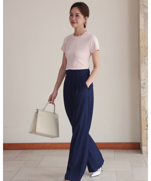 BIRTHDAY BASH（バースデイバッシュ）の「BELTED TUCK PANTS（ベルテッドタックパンツ）（スラックス・レディース・ホワイト/ブルー・S/M）」の3枚目の写真