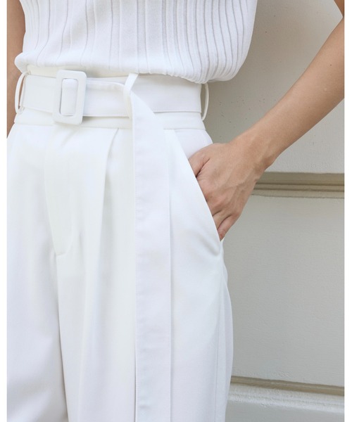 BIRTHDAY BASH（バースデイバッシュ）の「BELTED TUCK PANTS（ベルテッドタックパンツ）（スラックス・レディース・ホワイト/ブルー・S/M）」の14枚目の写真