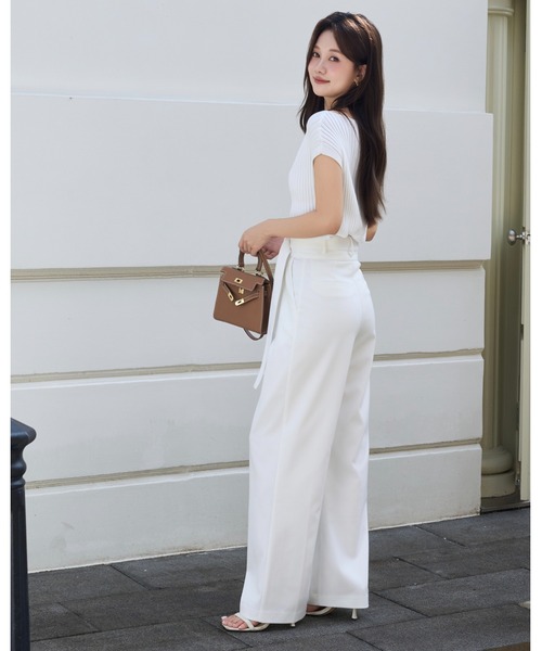 BIRTHDAY BASH（バースデイバッシュ）の「BELTED TUCK PANTS（ベルテッドタックパンツ）（スラックス・レディース・ホワイト/ブルー・S/M）」の17枚目の写真