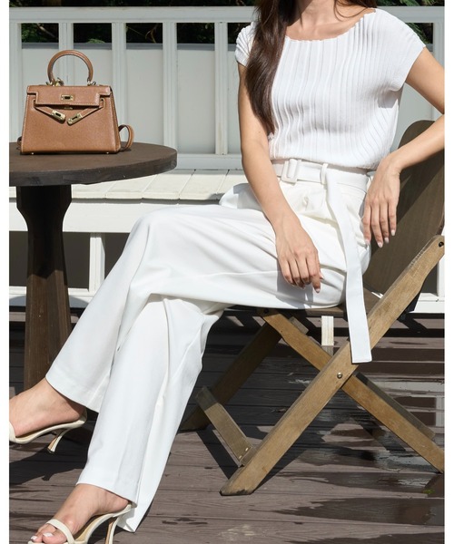 BIRTHDAY BASH（バースデイバッシュ）の「BELTED TUCK PANTS（ベルテッドタックパンツ）（スラックス・レディース・ホワイト/ブルー・S/M）」の19枚目の写真