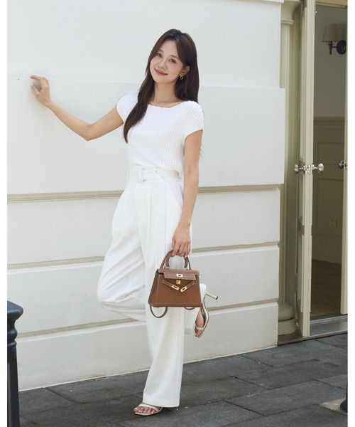 BIRTHDAY BASH（バースデイバッシュ）の「BELTED TUCK PANTS（ベルテッドタックパンツ）（スラックス・レディース・ホワイト/ブルー・S/M）」の16枚目の写真