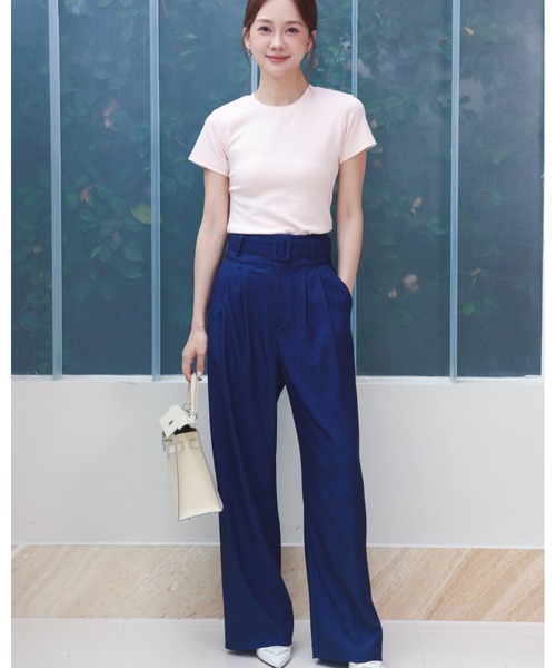 BIRTHDAY BASH（バースデイバッシュ）の「BELTED TUCK PANTS（ベルテッドタックパンツ）（スラックス・レディース・ホワイト/ブルー・S/M）」の6枚目の写真