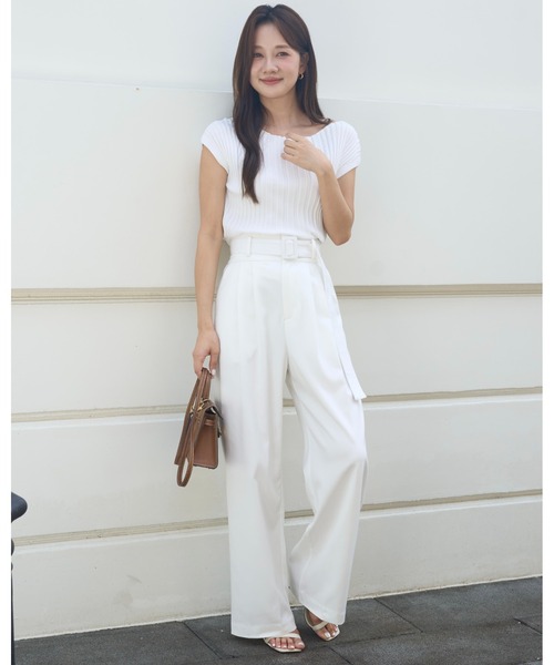 BIRTHDAY BASH（バースデイバッシュ）の「BELTED TUCK PANTS（ベルテッドタックパンツ）（スラックス・レディース・ホワイト/ブルー・S/M）」の18枚目の写真