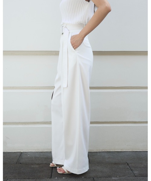 BIRTHDAY BASH（バースデイバッシュ）の「BELTED TUCK PANTS（ベルテッドタックパンツ）（スラックス・レディース・ホワイト/ブルー・S/M）」の20枚目の写真