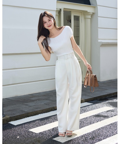 BIRTHDAY BASH（バースデイバッシュ）の「BELTED TUCK PANTS（ベルテッドタックパンツ）（スラックス・レディース・ホワイト/ブルー・S/M）」の21枚目の写真