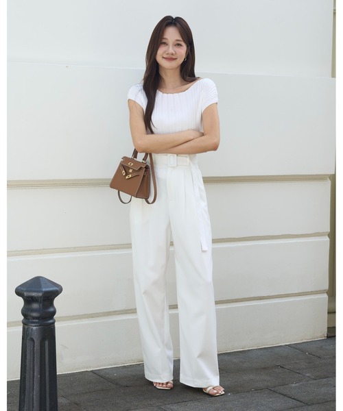 BIRTHDAY BASH（バースデイバッシュ）の「BELTED TUCK PANTS（ベルテッドタックパンツ）（スラックス・レディース・ホワイト/ブルー・S/M）」の10枚目の写真