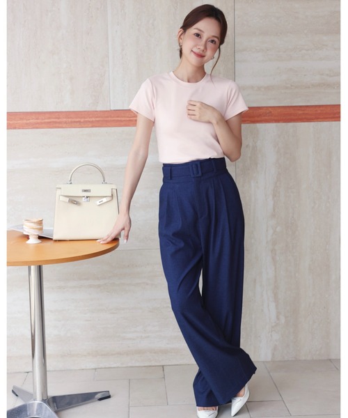 BIRTHDAY BASH（バースデイバッシュ）の「BELTED TUCK PANTS（ベルテッドタックパンツ）（スラックス・レディース・ホワイト/ブルー・S/M）」の7枚目の写真