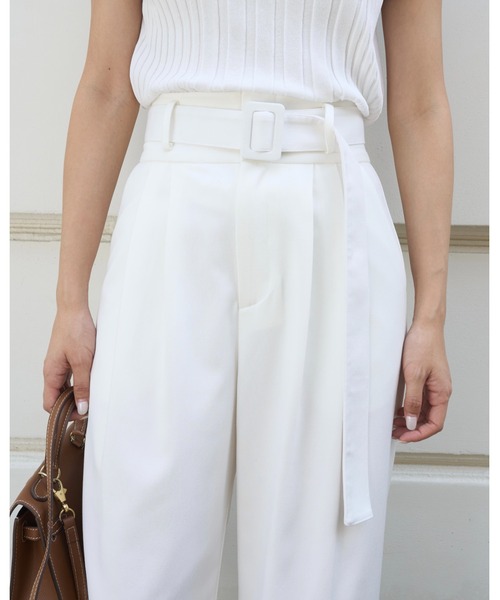 BIRTHDAY BASH（バースデイバッシュ）の「BELTED TUCK PANTS（ベルテッドタックパンツ）（スラックス・レディース・ホワイト/ブルー・S/M）」の13枚目の写真