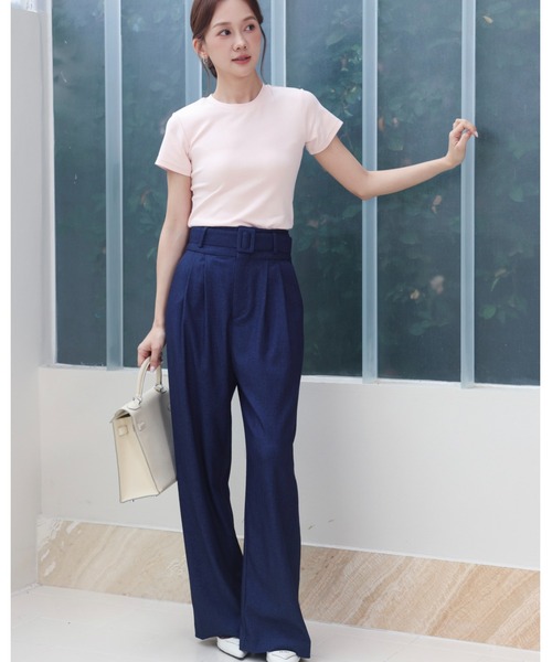 BIRTHDAY BASH（バースデイバッシュ）の「BELTED TUCK PANTS（ベルテッドタックパンツ）（スラックス・レディース・ホワイト/ブルー・S/M）」の8枚目の写真