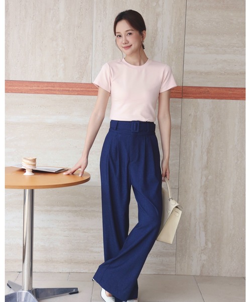 BIRTHDAY BASH（バースデイバッシュ）の「BELTED TUCK PANTS（ベルテッドタックパンツ）（スラックス・レディース・ホワイト/ブルー・S/M）」の9枚目の写真