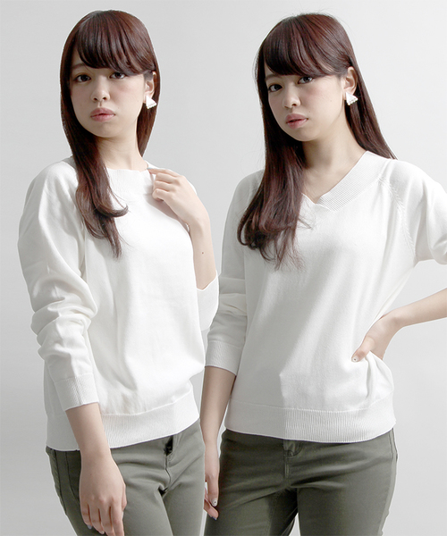 WEGO（ウィゴー）の「WEGO/Vネック2WAYニット（ニット/セーター・レディース・レッド/ピンク/ホワイト/サックスブルー/ライトベージュ・FREE）」の2枚目の写真