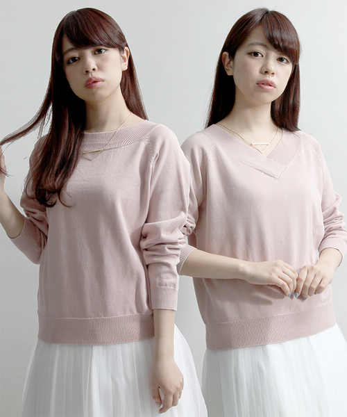 WEGO（ウィゴー）の「WEGO/Vネック2WAYニット（ニット/セーター・レディース・レッド/ピンク/ホワイト/サックスブルー/ライトベージュ・FREE）」の5枚目の写真