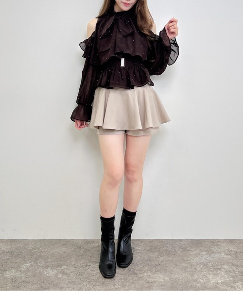 INGNI(イング)の「ベルト付きラインストーンシアー肩あきブラウス(シャツ/ブラウス・レディース・オフホワイト/ブラウン/ブラック・M)」の20枚目の写真
