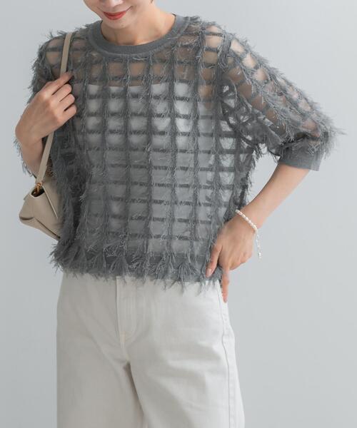 URBAN RESEARCH ROSSO WOMEN(アーバンリサーチ ロッソ)の「Torrazzo Donna SHEER SHAGGY TOP(ニット/セーター・レディース・アイボリー/ブラック/グレー・FREE)」の13枚目の写真