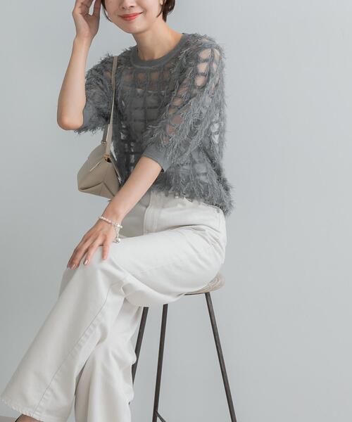 URBAN RESEARCH ROSSO WOMEN(アーバンリサーチ ロッソ)の「Torrazzo Donna SHEER SHAGGY TOP(ニット/セーター・レディース・アイボリー/ブラック/グレー・FREE)」の15枚目の写真