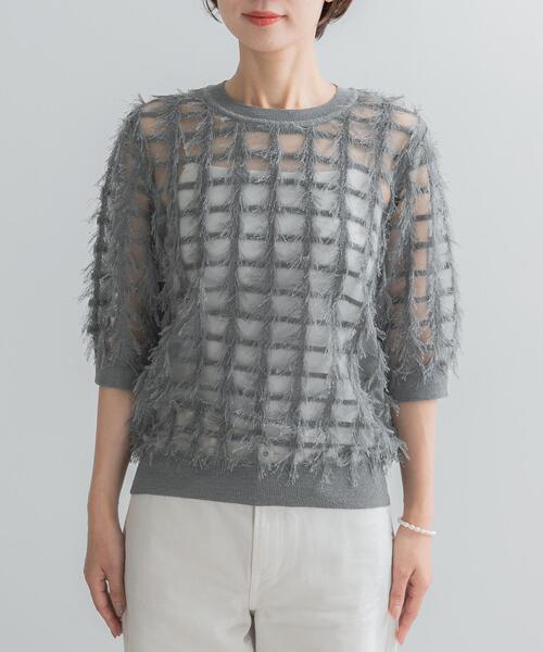 URBAN RESEARCH ROSSO WOMEN(アーバンリサーチ ロッソ)の「Torrazzo Donna SHEER SHAGGY TOP(ニット/セーター・レディース・アイボリー/ブラック/グレー・FREE)」の17枚目の写真