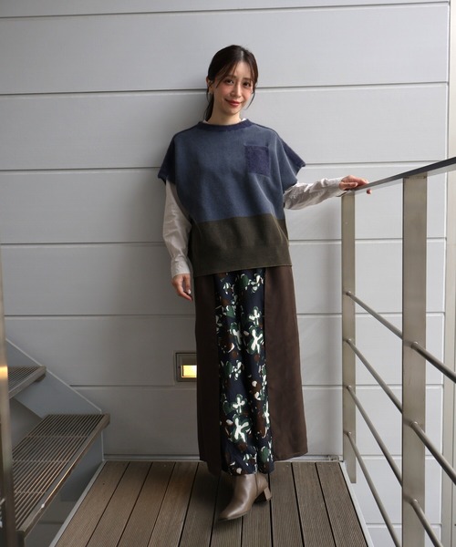 etre relie(エトレリー)の「ジオメフラワー柄レイヤード風パンツ(その他パンツ・レディース・グリーン系その他/ブルー系その他3・MEDIUM)」の9枚目の写真