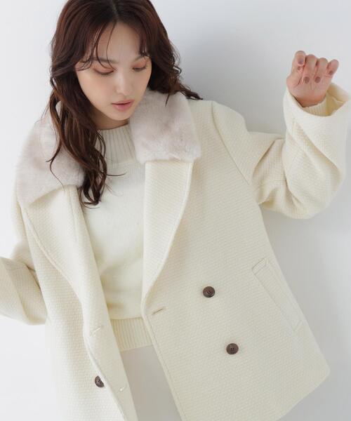 NATURAL BEAUTY BASIC（ナチュラルビューティーベーシック）の「ファーカラーハーフＰコート（ピーコート・レディース・オフホワイト/ブラック/ブラウン・MEDIUM/SMALL）」の19枚目の写真