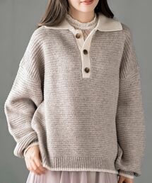 配色ポロニットプルオーバー
