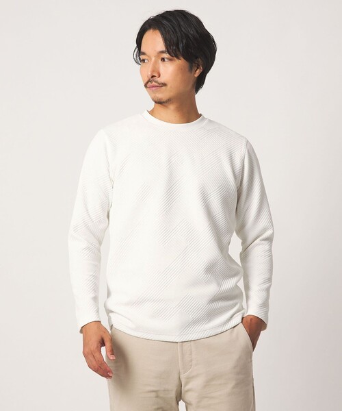 A DAY IN THE LIFE UNITED ARROWS(アデイインザライフユナイテッドアローズ)の「バウンシー ジオメトリックジャガード カットソー<A DAY IN THE LIFE>(Tシャツ/カットソー・メンズ・ブラック/モカ/ホワイト・S/L/M)」の1枚目の写真