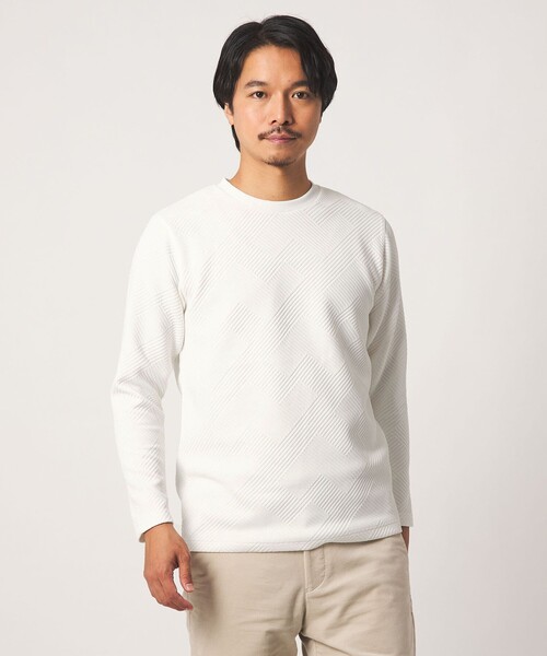 A DAY IN THE LIFE UNITED ARROWS(アデイインザライフユナイテッドアローズ)の「バウンシー ジオメトリックジャガード カットソー<A DAY IN THE LIFE>(Tシャツ/カットソー・メンズ・ブラック/モカ/ホワイト・S/L/M)」の4枚目の写真