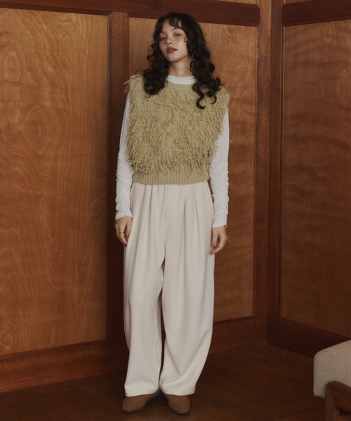 OLUN(オルン)の「fringe knit vest/フリンジニットベスト(ベスト・レディース・ベージュ/ダークブラウン・FREE)」の21枚目の写真