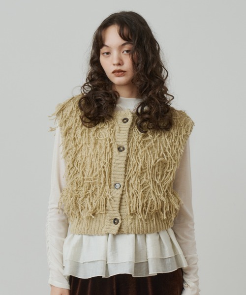 OLUN(オルン)の「fringe knit vest/フリンジニットベスト(ベスト・レディース・ベージュ/ダークブラウン・FREE)」の9枚目の写真